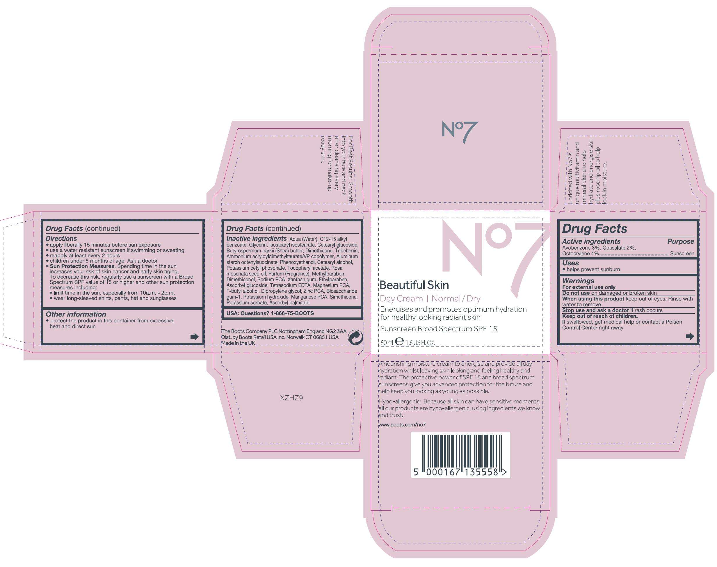 No7 Beautiful Skin day Normal Dry Sunscreen Broad Spectrum SPF 15